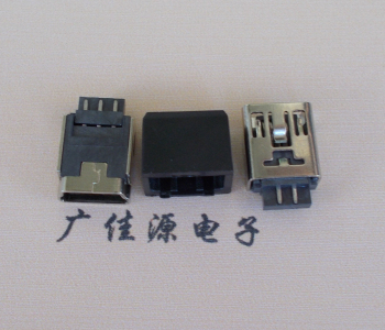 中堂镇MINI USB 5Pin接口 带护套焊线母座 B型180度铜壳