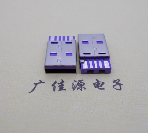 中堂镇短路usbA公5p焊线式大电流 紫色胶芯快充插头